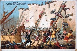 Belegering van Parijs door de Noormannen, 19e eeuw. Kleur Lithografie. Privécollectie