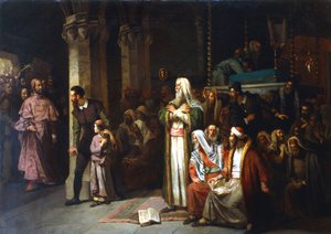 Dienst in de synagoge tijdens het lezen uit de Thora, 1868