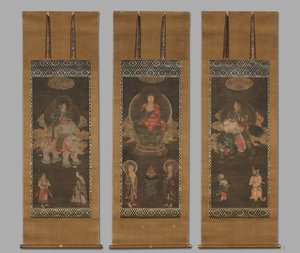 Shakyamuni Triade: Boeddha bijgestaan door Manjushri en Samantabhadra