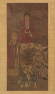 Shakyamuni met luohan, hemelse koning en jongens, begin 17e eeuw door Unbekannt