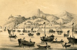 Shanghai, een van de vijf havens die door het laatste verdrag zijn opengesteld voor Britse handel, 1847