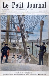 Zesmaandelijkse inspectie door admiraal Roustan aan boord van de Borda, 1902