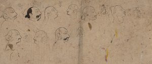 Schetsblad met gezichtsstudies, waarschijnlijk Maharao Kishor Singh, ca. 1830 door Unbekannt