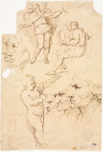 Schetsen van hoofden en figuren