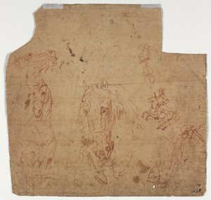 Schetsen van paarden en ruiters recto, schetsen van paarden verso, 17e eeuw door Unbekannt