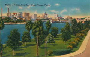 Skyline van Tampa, vanaf Davis Island, Tampa, Florida, ca. 1940s