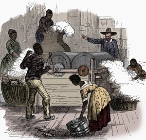 Slavenarbeid op een katoenplantage in de zuidelijke staten van Amerika, 1860