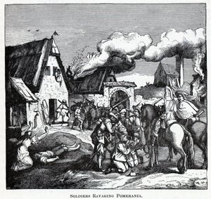Soldaten die Pommeren plunderen door Unbekannt
