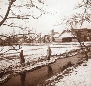 Soldaten bij een rivier, Bernecourt, Noord-Frankrijk, ca. 1914-ca. 1918