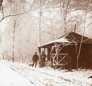 Soldaten in de sneeuw, Marquenterre, Noord-Frankrijk, c1914-c1918 door Unbekannt