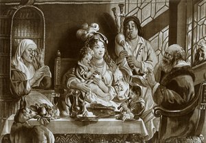 Sopraanblokfluiten en doedelzakken, Brusselse gobelin ontworpen door Jacobus Jordaens, 1948
