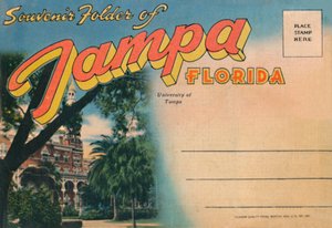 Souvenirmap van Tampa, Florida - Universiteit van Tampa, ca. 1940s