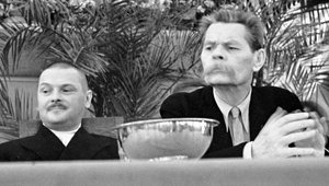 Sovjetpoliticus Andrei Zhdanov en Russische auteur Maxim Gorky, 1934
