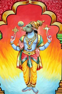 Sri Vadapathira Kaliamman hindoeïstische tempel. Avatar van Vishnu. Varaha 3e incarnatie. Singapore