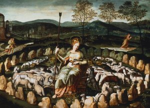 St Genevieve die haar Schapen Hoedt, 16e eeuw door Unbekannt