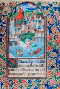 St. Genevieve biddend op de torens van Notre Dame, Parijs, 15e eeuw