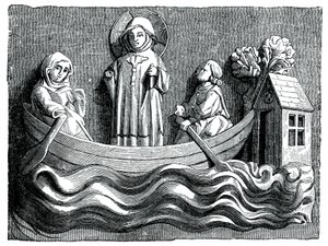 St. Julianus en St. Basilissa, zijn vrouw, vervoeren Christus in hun boot, 13e eeuw 1870