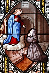 Glas-in-loodraam met Sainte Marguerite-Marie Alacoque, La Cavalerie, Frankrijk
