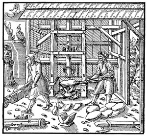 Stempel voor het breken van kopercupellatiekoeken voor verdere raffinage, 1556 door Unbekannt