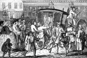 Stand koetsier, of de trotse dame goed passend, 1750