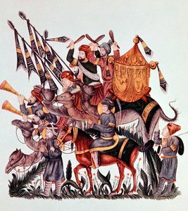 Vaandeldragers, drummers en trompetters van een Saraceens leger, 13e eeuw door Unbekannt