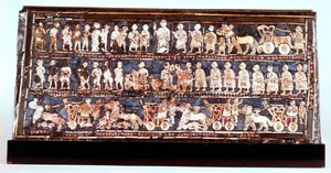 Standaard van Ur, de oorlogszijde, uit de Koninklijke Begraafplaats van Ur, Sumerisch, ca. 2500 v.Chr. door Unbekannt
