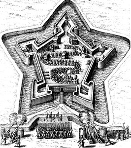 Sterfort verdedigd door een gracht onder belegering, 1617-1619 door Unbekannt