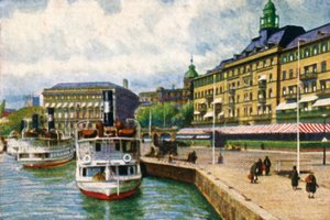 Stoomboot aan de kade bij het Grand Hotel, Stockholm, ca. 1928