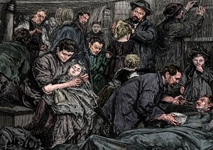 Stuurhutpassagiers op een Atlantische stoomboot op weg naar Amerika, ca. 1850 door Unbekannt