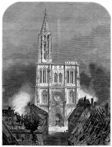 Kathedraal van Straatsburg tijdens het laatste bombardement van de stad, Frans-Duitse Oorlog, 1870