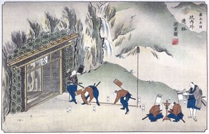 Het in kaart brengen van de ingang van een mijn, Japan, ca. 1850