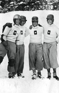 Zwitserse viermans bobsleeteam, Olympische Winterspelen, Garmisch-Partenkirchen, Duitsland, 1936 door Unbekannt