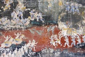 Zilveren Pagode Deze muurschildering toont scènes uit de Reamker, de Cambodjaanse versie van het klassieke hindoeïstische gedicht Ramayana, Phnom Penh, Cambodja door Unbekannt