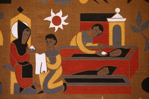 Wandtapijt in de Saint-Pierre de Solesmes abdij: Leven van Sint Benedictus, Solesmes, Frankrijk