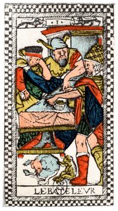 Tarotkaart van de Goochelaar of Mountebank, Parijse Tarot door Unbekannt