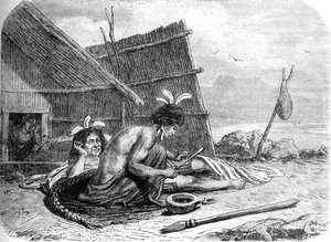 Tatoeëren van een Maori-hoofdman, ca. 1880