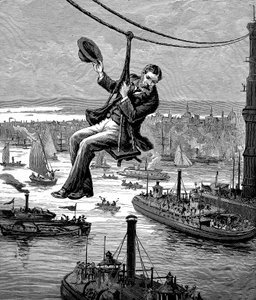 Testen van de kabels op de Brooklyn Bridge, ca. 1900 door Unbekannt