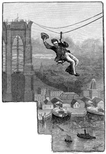 Testen van de kabels op de Brooklyn Bridge, ca. 1900 door Unbekannt