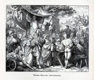 Tetzel verkoopt aflaten, 1882 door Unbekannt