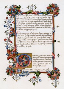 Tekstpagina met verlichte beginletter, begin 15e eeuw door Unbekannt