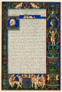 Tekstpagina met portretten van Francesco Sforza, 1490