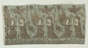 Textielfragment met de Annunciatie door Unbekannt