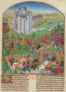 De Slag bij Auray op 29 september 1364 Miniatuur uit Compillatie