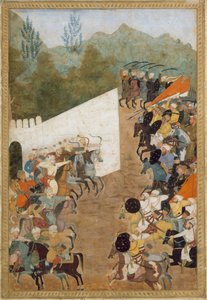 De slag bij Shahbarghan, folio uit een Padshahnama-kroniek van de keizer, 17e eeuw door Unbekannt