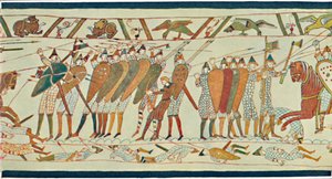 Het begin van de Slag bij Senlac, Bayeux Tapestry, 15e eeuw, 1902 door Unbekannt