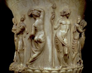 De Borghese Krater of Vaas, detail van reliëf dat Dionysus en zijn maenaden uitbeeldt, Grieks, Neo-Attisch, late 2e eeuw v.Chr. (marmer)