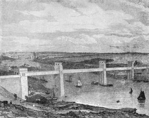 De Britannia-buisbrug over de Menai Strait, 1850..., 1901 door Unbekannt