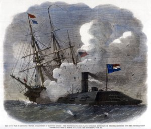 De burgeroorlog in Amerika - Zeeslag in Hampton Roads..., 1862