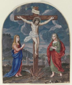 De kruisiging: Miniatuur uitgesneden uit een gebedenboek, c. 1540-1550 door Unbekannt