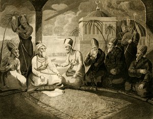 De Dey van Algiers raadpleegt zijn raad over de aankomst van de Engelse vloot, 1816